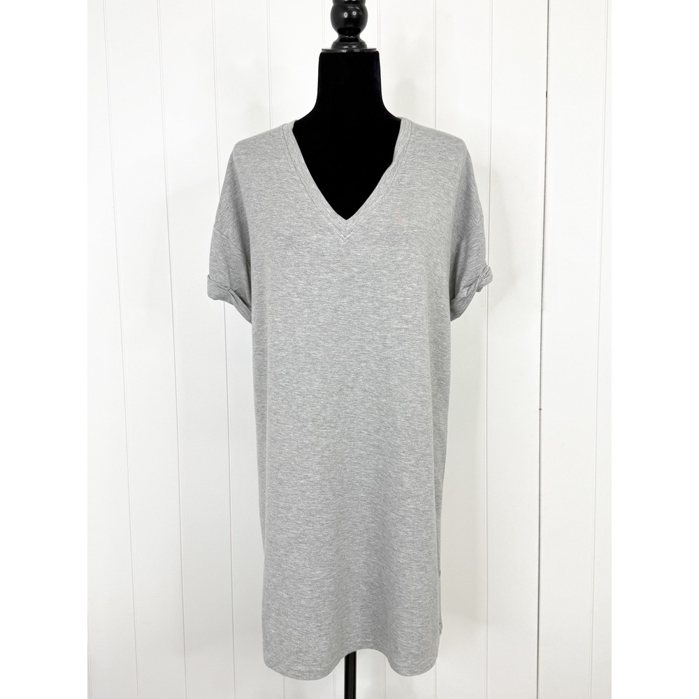 Ellison Grey V-Neck T-Shirt Dress Women Size M Heathered Short Sleeve Mini